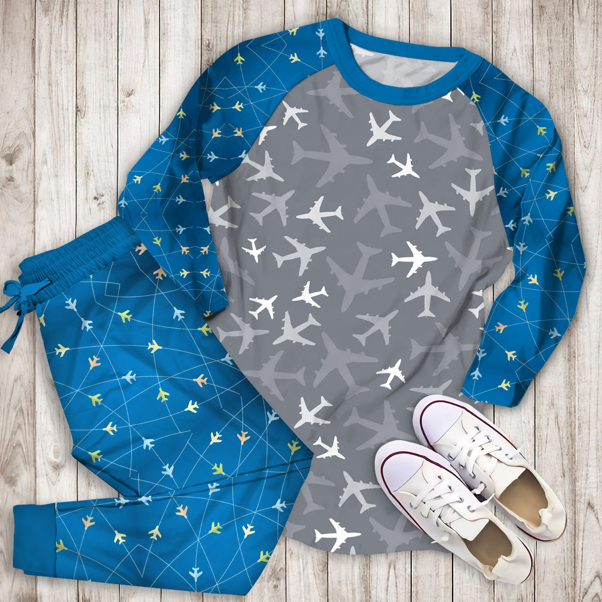 Airplane Pajama Set | Pajamas | Cotton Sleepwear Sets | Soft Long Sleeve Pjs | Raglan Shirt and Pants Set