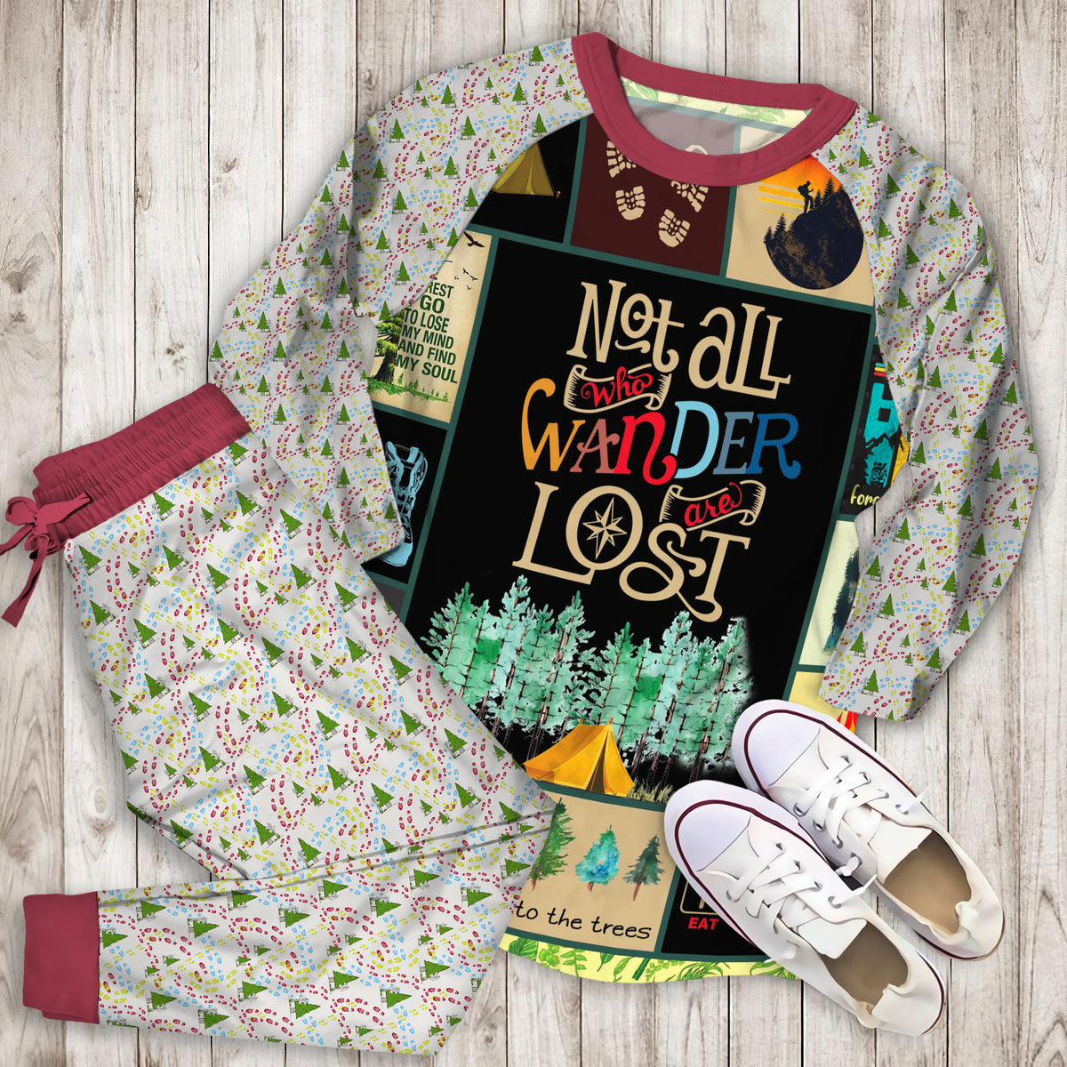Born To Hike Pajama Set | Pajamas | Cotton Sleepwear Sets | Soft Long Sleeve Pjs | Raglan Shirt and Pants Set