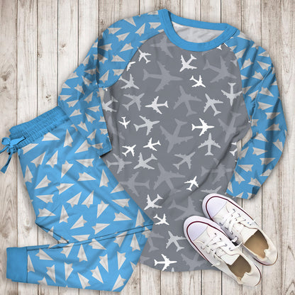 Airplane Pajama Set | Pajamas | Cotton Sleepwear Sets | Soft Long Sleeve Pjs | Raglan Shirt and Pants Set
