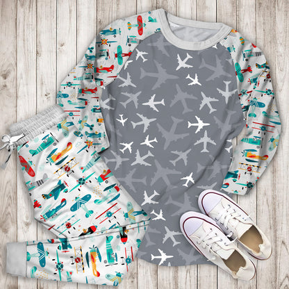 Airplane Pajama Set | Pajamas | Cotton Sleepwear Sets | Soft Long Sleeve Pjs | Raglan Shirt and Pants Set