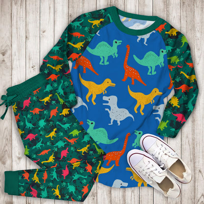 Dinosaur Pajama Set | Pajamas | Cotton Sleepwear Sets | Soft Long Sleeve Pjs | Raglan Shirt and Pants Set