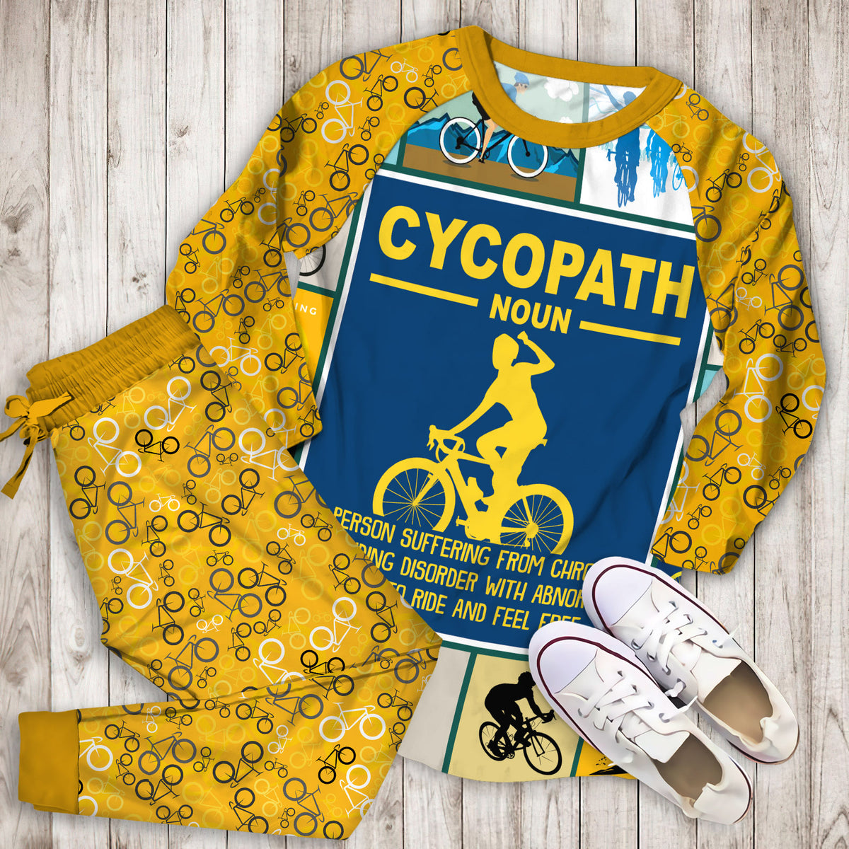 Cycling Pajama Set | Pajamas | Cotton Sleepwear Sets | Soft Long Sleeve Pjs | Raglan Shirt and Pants Set