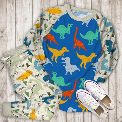 Dinosaur Pajama Set | Pajamas | Cotton Sleepwear Sets | Soft Long Sleeve Pjs | Raglan Shirt and Pants Set