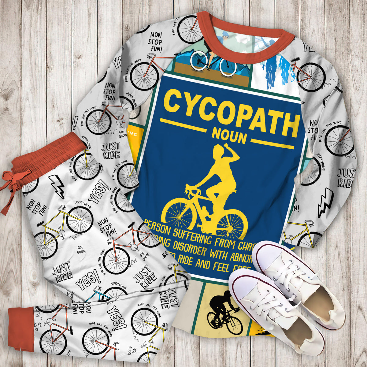 Cycling Pajama Set | Pajamas | Cotton Sleepwear Sets | Soft Long Sleeve Pjs | Raglan Shirt and Pants Set