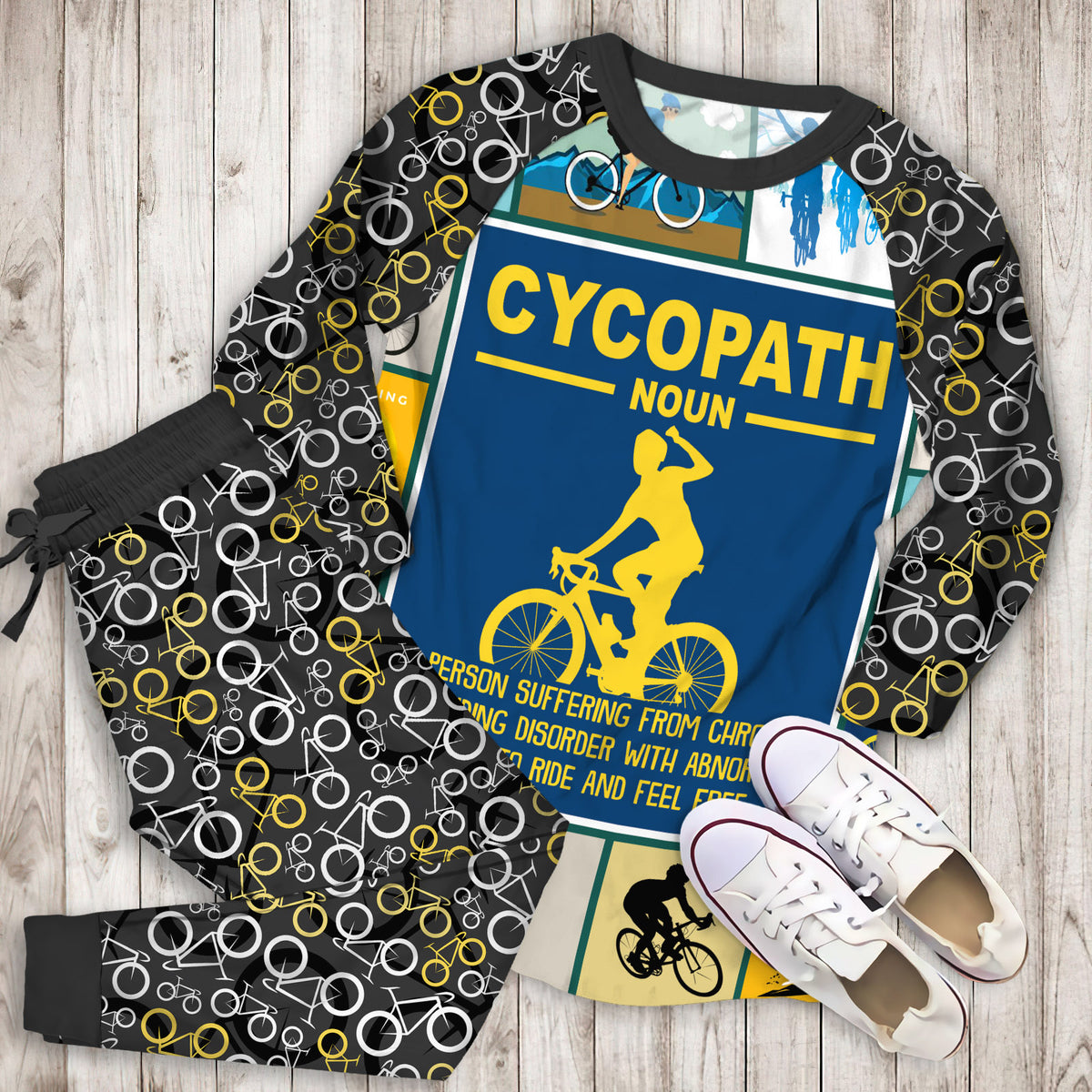 Cycling Pajama Set | Pajamas | Cotton Sleepwear Sets | Soft Long Sleeve Pjs | Raglan Shirt and Pants Set
