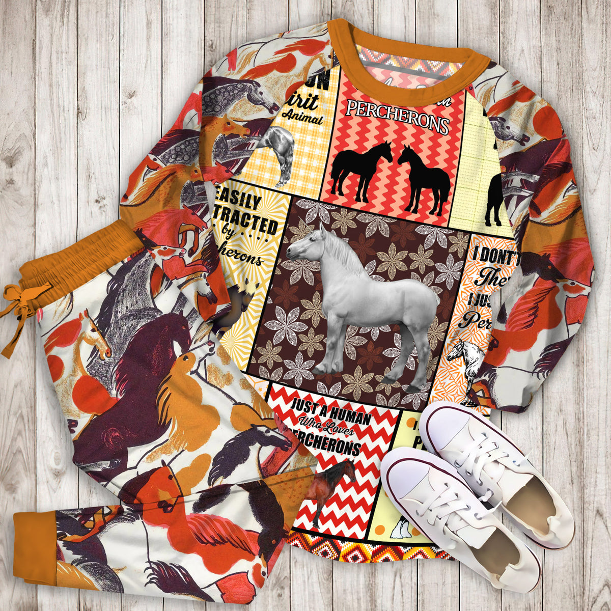 Percheron Horse Pajama Set |Sleepwear Pjs Sets | Raglan Shirt Pants Set