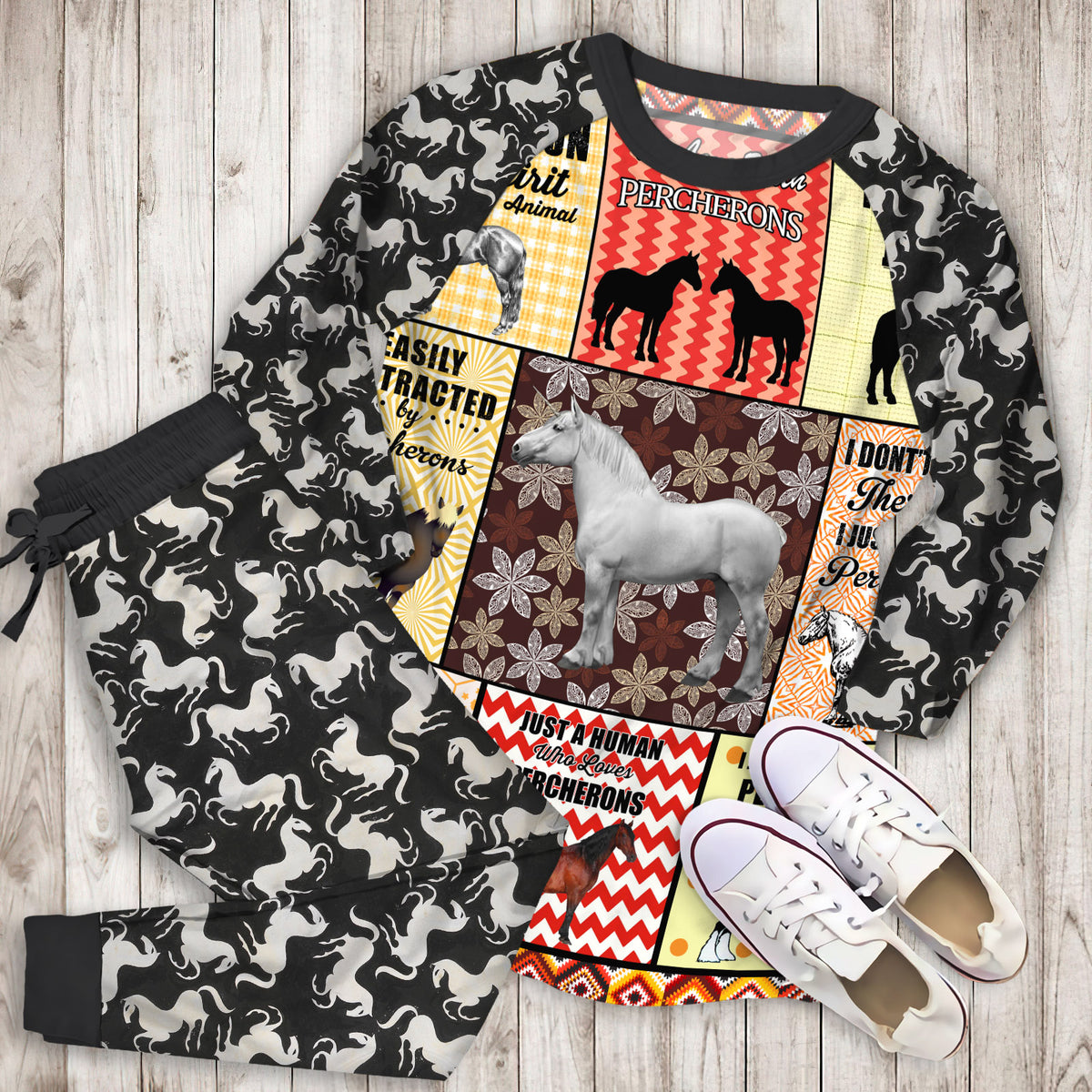 Percheron Horse Pajama Set |Sleepwear Pjs Sets | Raglan Shirt Pants Set
