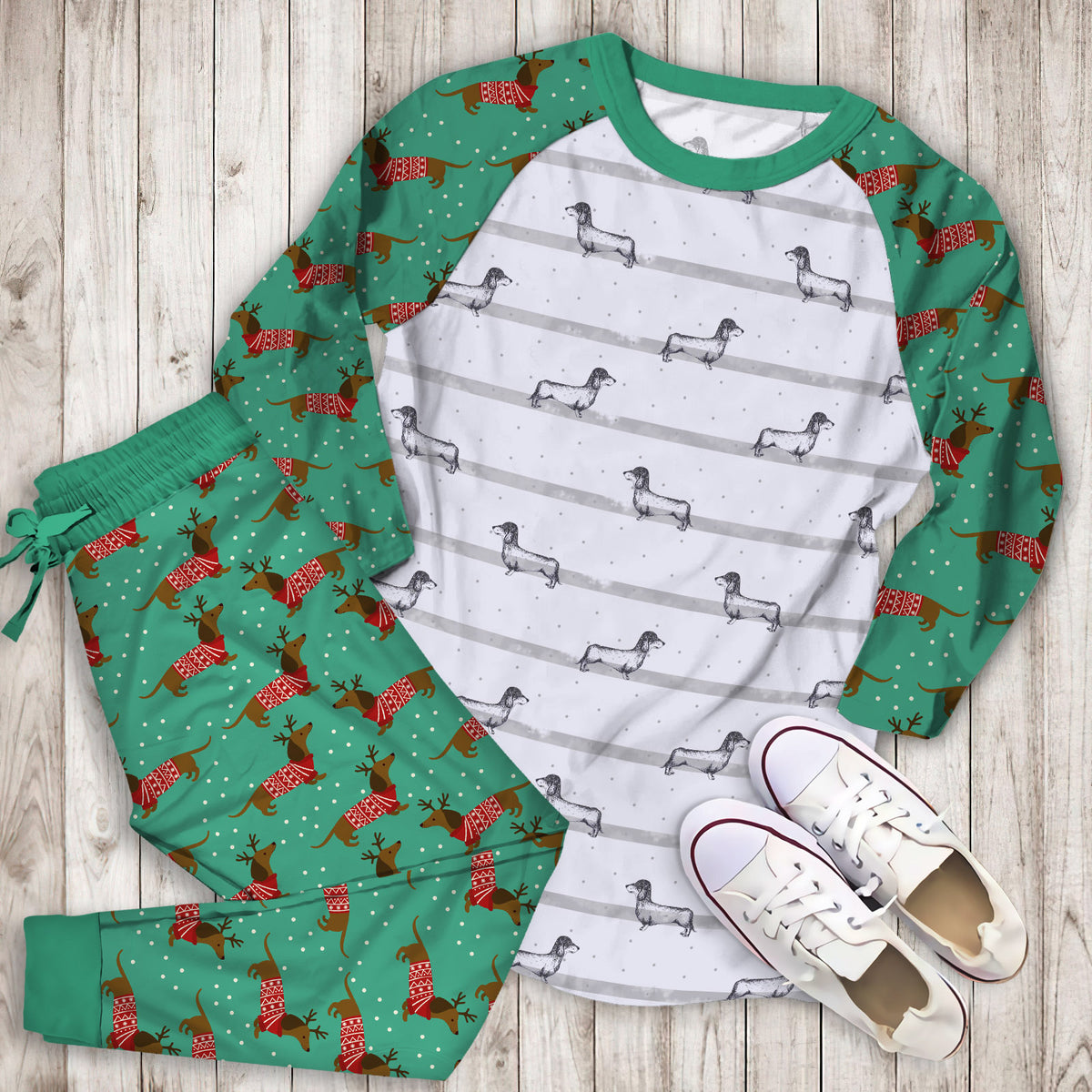 Dachshund Pajama Set | Pajamas | Cotton Sleepwear Sets | Soft Long Sleeve Pjs | Raglan Shirt and Pants Set