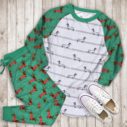 Dachshund Pajama Set | Pajamas | Cotton Sleepwear Sets | Soft Long Sleeve Pjs | Raglan Shirt and Pants Set