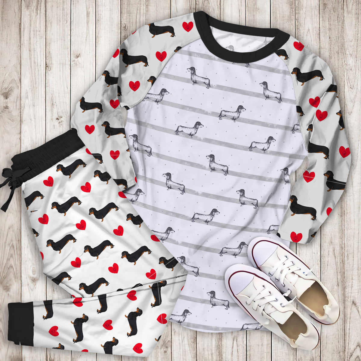 Dachshund Pajama Set | Pajamas | Cotton Sleepwear Sets | Soft Long Sleeve Pjs | Raglan Shirt and Pants Set