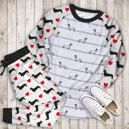 Dachshund Pajama Set | Pajamas | Cotton Sleepwear Sets | Soft Long Sleeve Pjs | Raglan Shirt and Pants Set