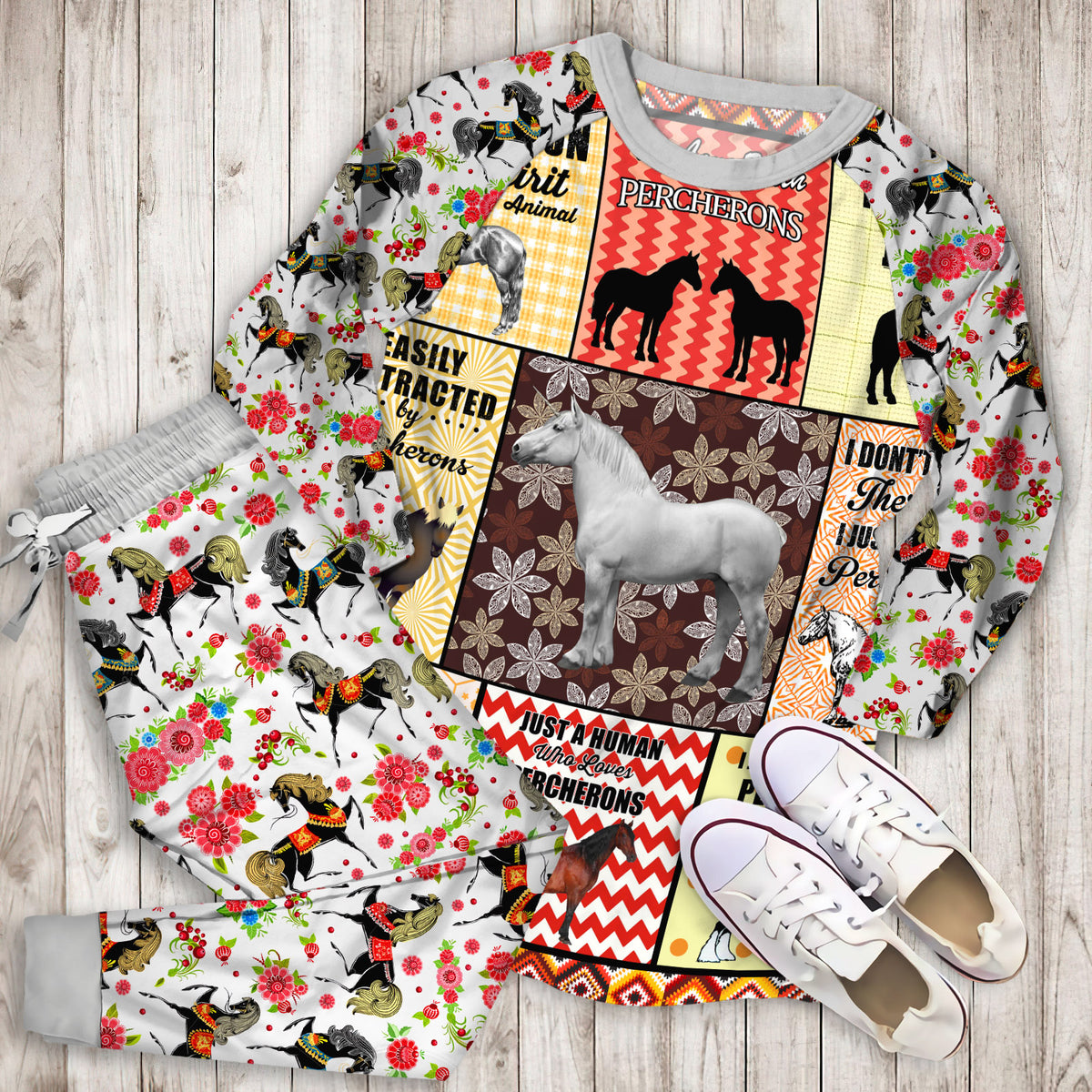 Percheron Horse Pajama Set |Sleepwear Pjs Sets | Raglan Shirt Pants Set