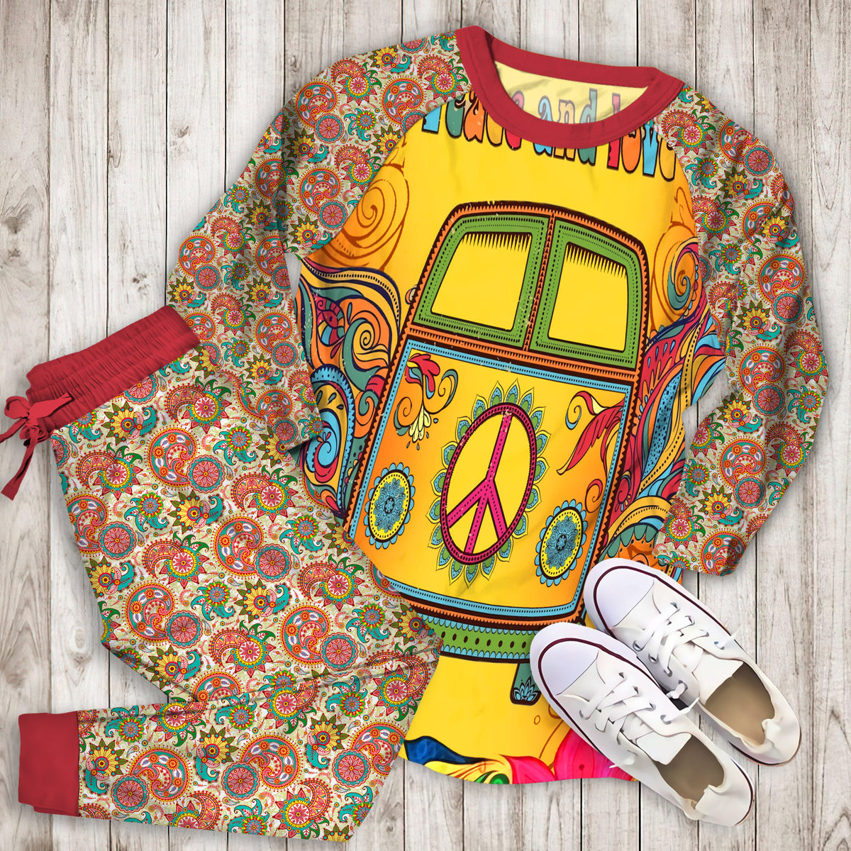Hippie Van Pajama Set |Sleepwear Pjs Sets | Raglan Shirt Pants Set