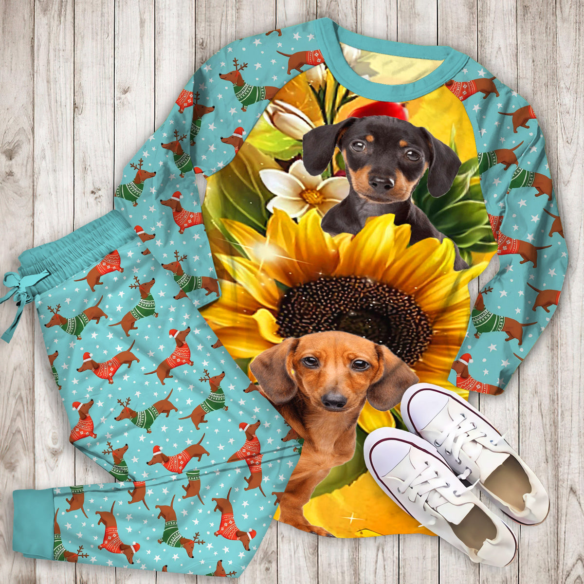 Dachshund Pajama Set | Pajamas | Cotton Sleepwear Sets | Soft Long Sleeve Pjs | Raglan Shirt and Pants Set