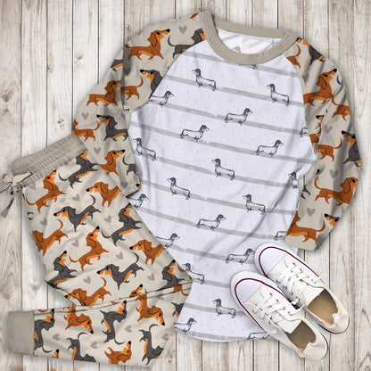 Dachshund Pajama Set | Pajamas | Cotton Sleepwear Sets | Soft Long Sleeve Pjs | Raglan Shirt and Pants Set