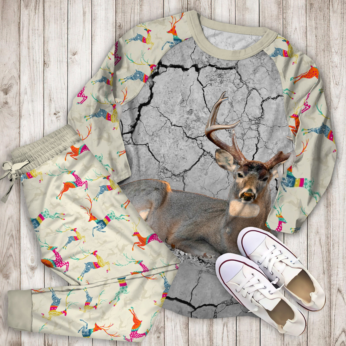 Deer Hunting Pajama Set | Pajamas | Cotton Sleepwear Sets | Soft Long Sleeve Pjs | Raglan Shirt and Pants Set