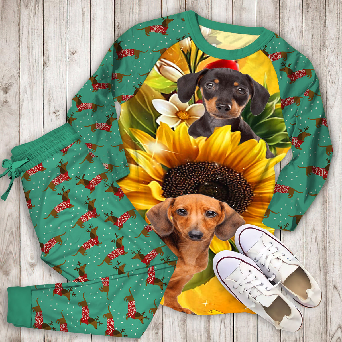Dachshund Pajama Set | Pajamas | Cotton Sleepwear Sets | Soft Long Sleeve Pjs | Raglan Shirt and Pants Set