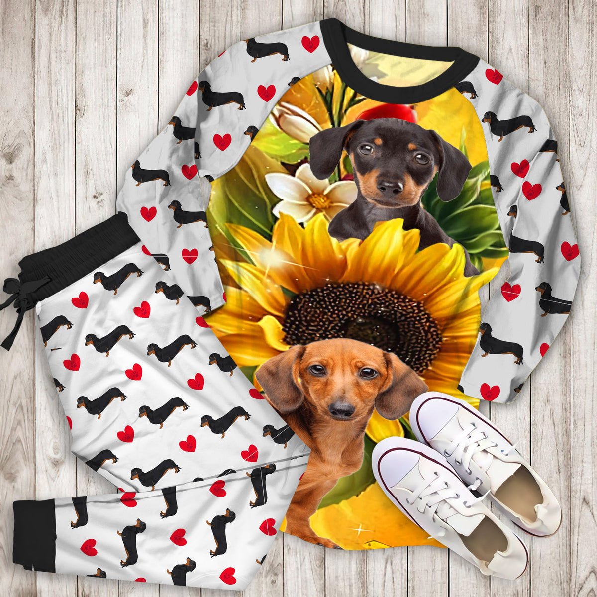 Dachshund Pajama Set | Pajamas | Cotton Sleepwear Sets | Soft Long Sleeve Pjs | Raglan Shirt and Pants Set