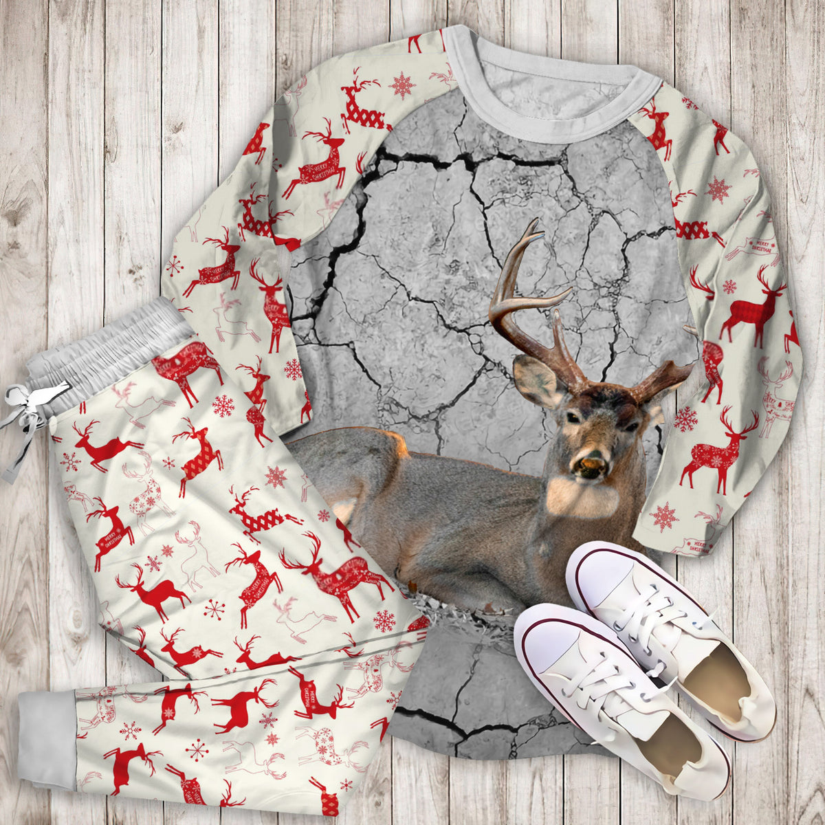 Deer Hunting Pajama Set | Pajamas | Cotton Sleepwear Sets | Soft Long Sleeve Pjs | Raglan Shirt and Pants Set