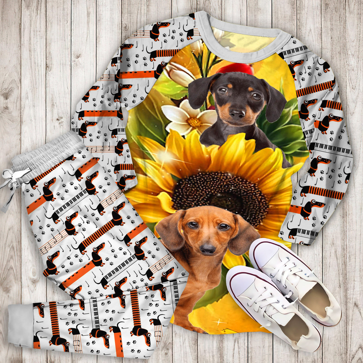 Dachshund Pajama Set | Pajamas | Cotton Sleepwear Sets | Soft Long Sleeve Pjs | Raglan Shirt and Pants Set