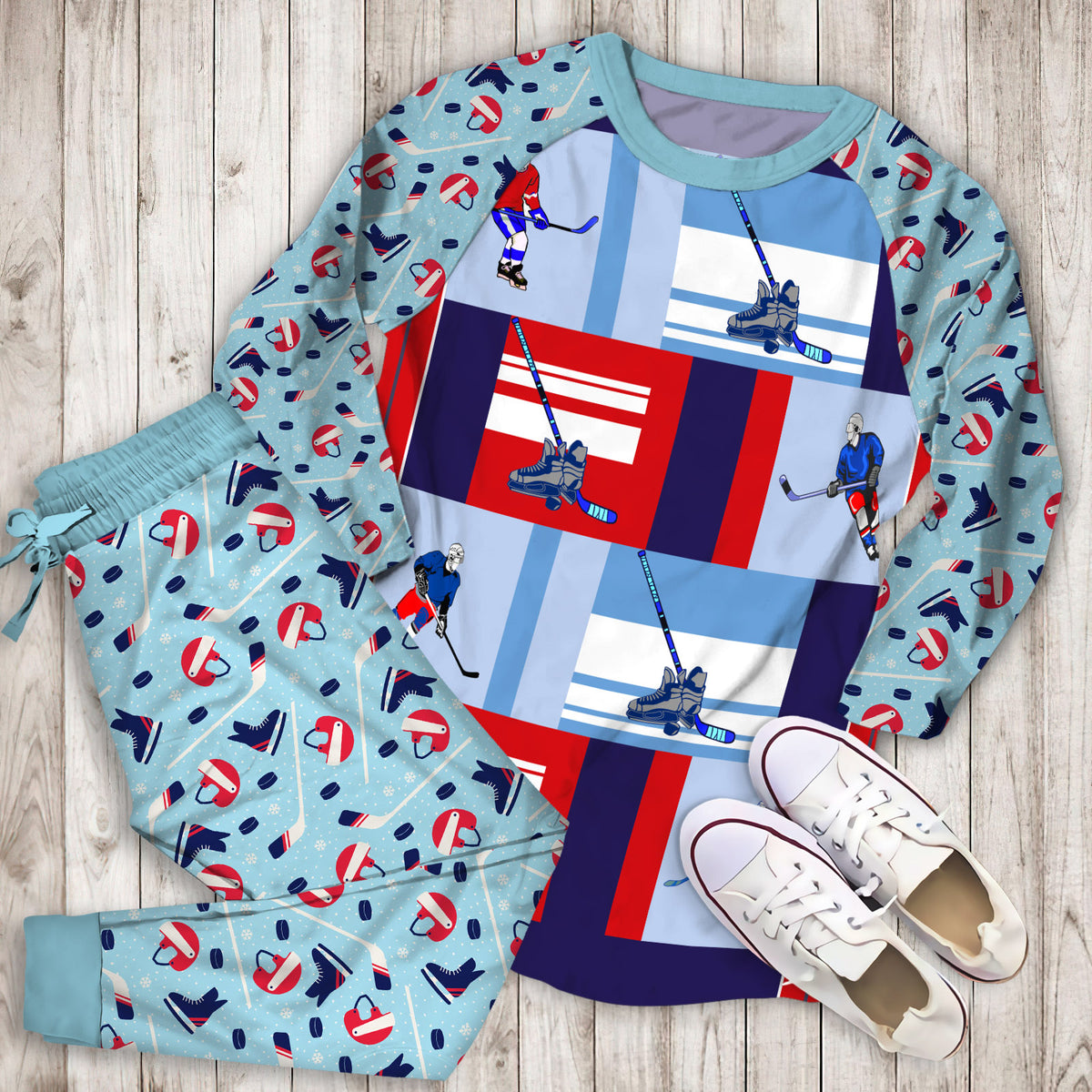 Hockey Pajama Set | Pajamas | Cotton Sleepwear Sets | Soft Long Sleeve Pjs | Raglan Shirt and Pants Set
