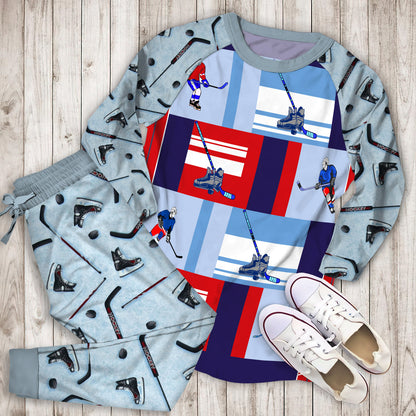 Hockey Pajama Set | Pajamas | Cotton Sleepwear Sets | Soft Long Sleeve Pjs | Raglan Shirt and Pants Set