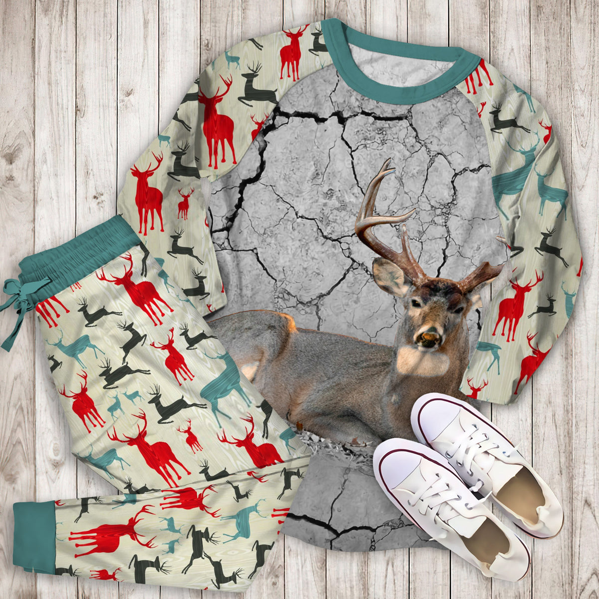 Deer Hunting Pajama Set | Pajamas | Cotton Sleepwear Sets | Soft Long Sleeve Pjs | Raglan Shirt and Pants Set