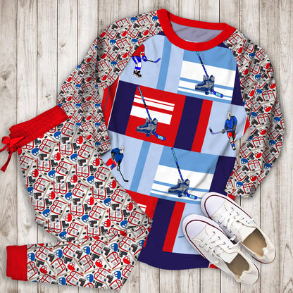 Hockey Pajama Set | Pajamas | Cotton Sleepwear Sets | Soft Long Sleeve Pjs | Raglan Shirt and Pants Set