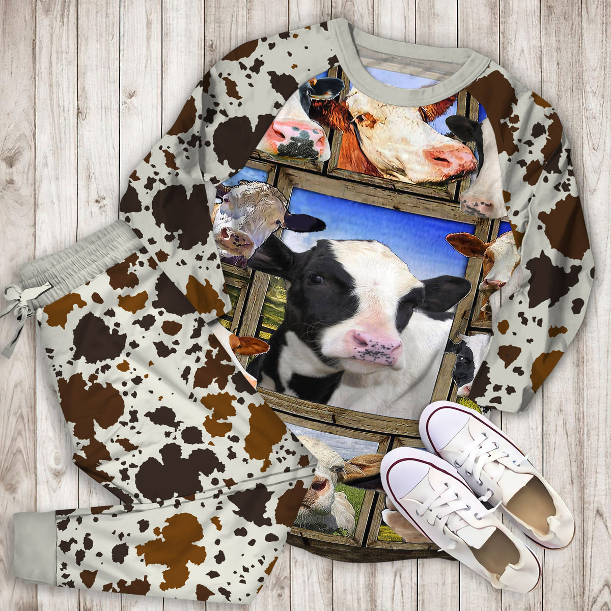 Cows Pajama Set | Pajamas | Cotton Sleepwear Sets | Soft Long Sleeve Pjs | Raglan Shirt and Pants Set