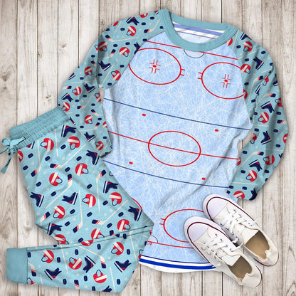 Hockey Rink Pajama Set | Pajamas | Cotton Sleepwear Sets | Soft Long Sleeve Pjs | Raglan Shirt and Pants Set