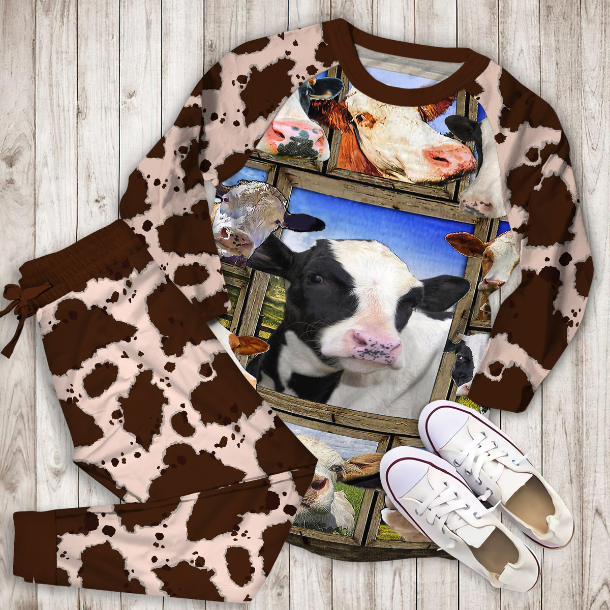 Cows Pajama Set | Pajamas | Cotton Sleepwear Sets | Soft Long Sleeve Pjs | Raglan Shirt and Pants Set
