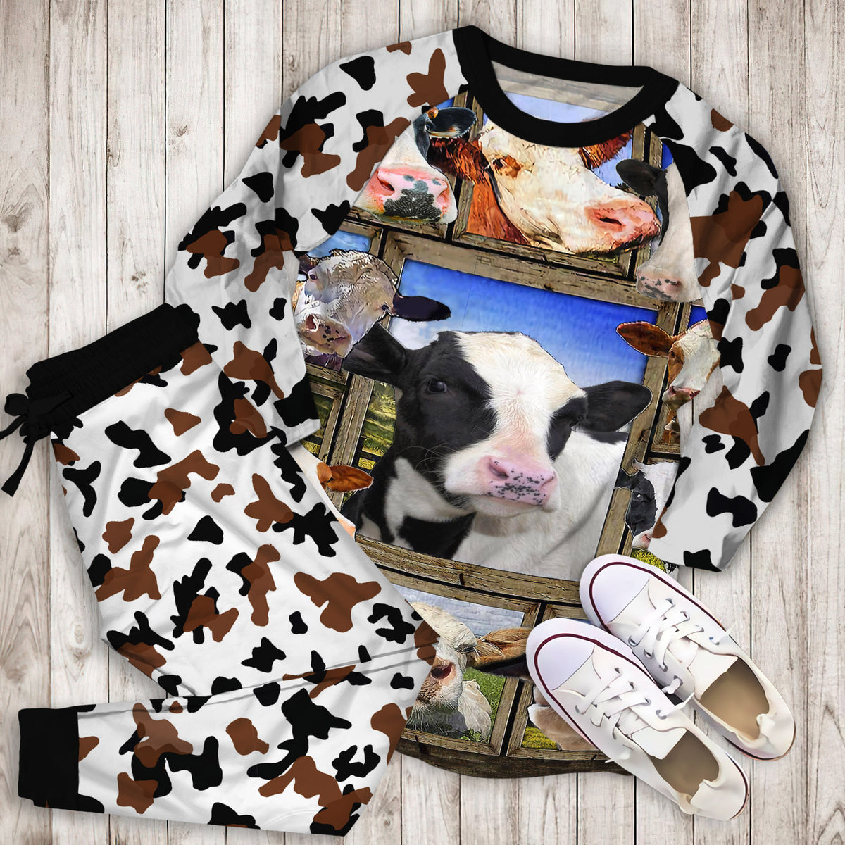 Cows Pajama Set | Pajamas | Cotton Sleepwear Sets | Soft Long Sleeve Pjs | Raglan Shirt and Pants Set