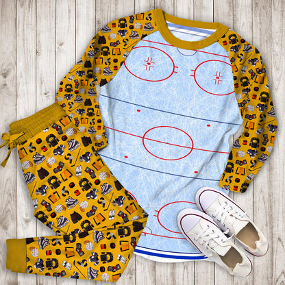 Hockey Rink Pajama Set | Pajamas | Cotton Sleepwear Sets | Soft Long Sleeve Pjs | Raglan Shirt and Pants Set