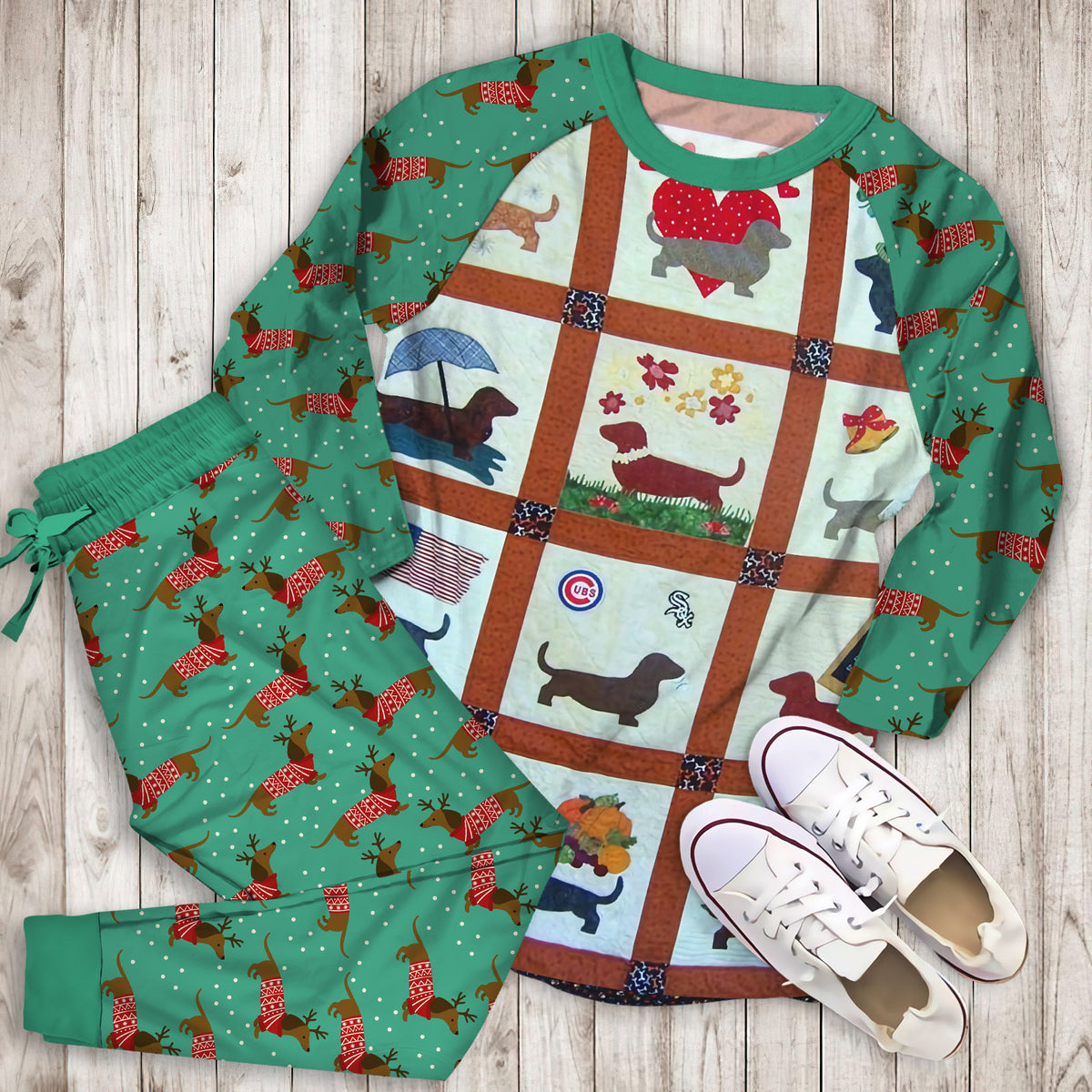 Dachshund Pajama Set | Pajamas | Cotton Sleepwear Sets | Soft Long Sleeve Pjs | Raglan Shirt and Pants Set