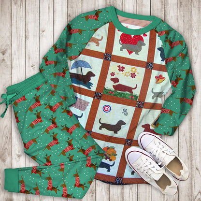 Dachshund Pajama Set | Pajamas | Cotton Sleepwear Sets | Soft Long Sleeve Pjs | Raglan Shirt and Pants Set