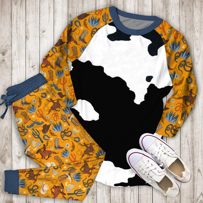 Black Cowhide Pajama Set | Pajamas | Cotton Sleepwear Sets | Soft Long Sleeve Pjs | Raglan Shirt and Pants Set