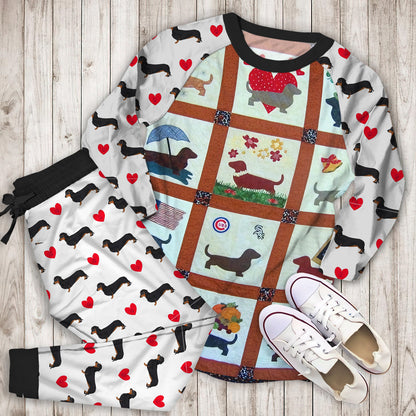 Dachshund Pajama Set | Pajamas | Cotton Sleepwear Sets | Soft Long Sleeve Pjs | Raglan Shirt and Pants Set