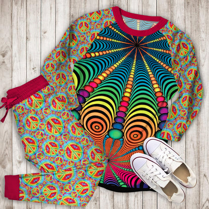 Hippie Pattern Pajama Set | Pajamas | Cotton Sleepwear Sets | Soft Long Sleeve Pjs | Raglan Shirt and Pants Set