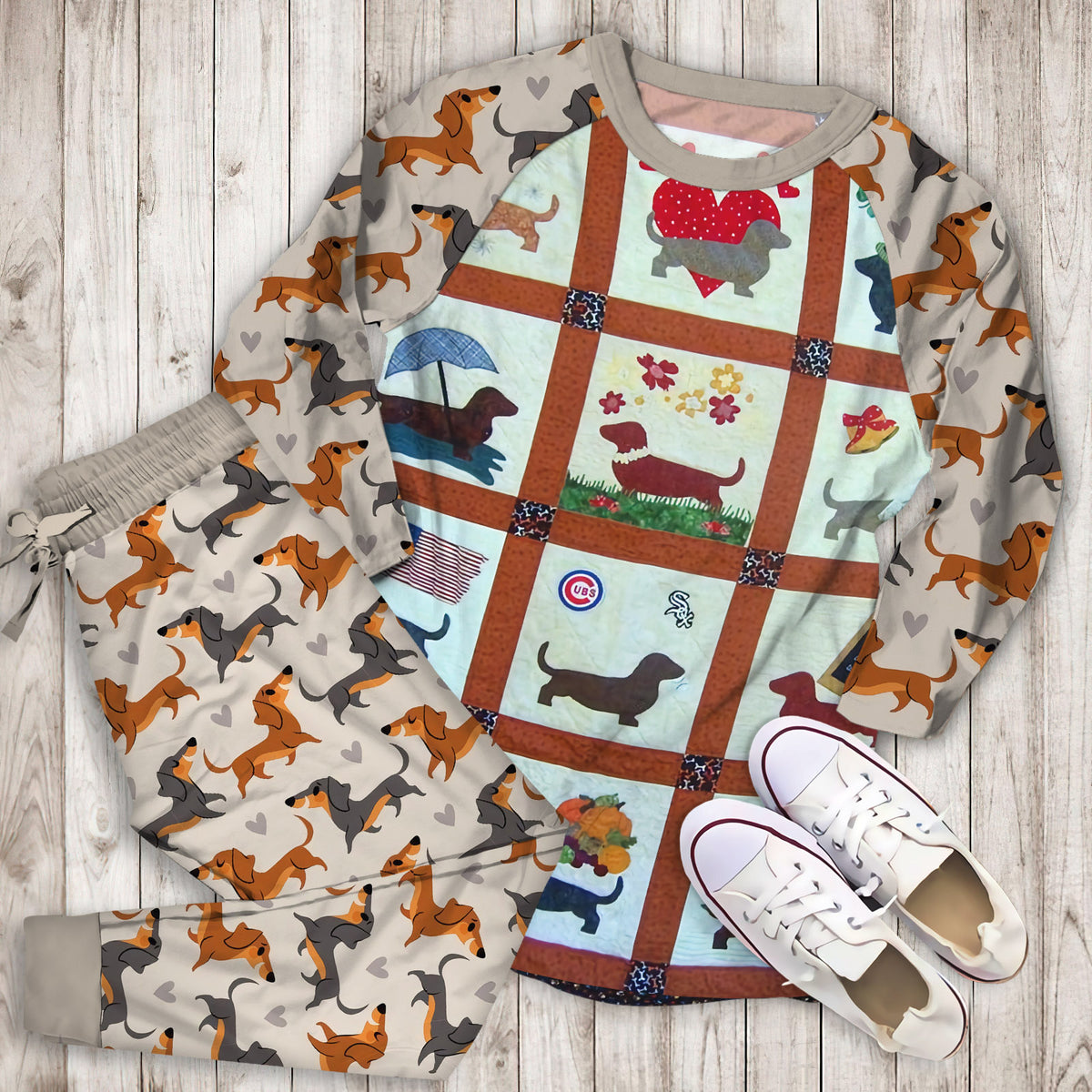 Dachshund Pajama Set | Pajamas | Cotton Sleepwear Sets | Soft Long Sleeve Pjs | Raglan Shirt and Pants Set
