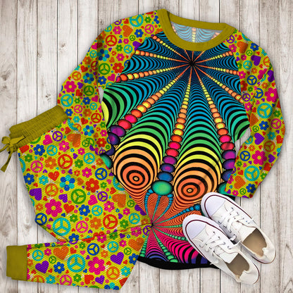 Hippie Pattern Pajama Set | Pajamas | Cotton Sleepwear Sets | Soft Long Sleeve Pjs | Raglan Shirt and Pants Set