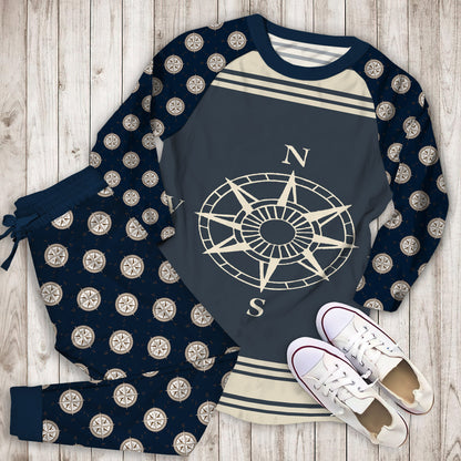 Compass Pajama Set | Pajamas | Cotton Sleepwear Sets | Soft Long Sleeve Pjs | Raglan Shirt and Pants Set