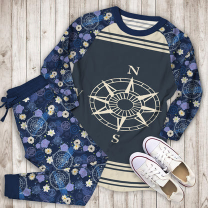 Compass Pajama Set | Pajamas | Cotton Sleepwear Sets | Soft Long Sleeve Pjs | Raglan Shirt and Pants Set