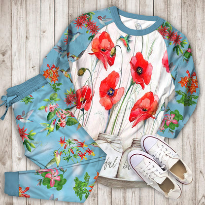 Humming Bird Pajama Set | Pajamas | Cotton Sleepwear Sets | Soft Long Sleeve Pjs | Raglan Shirt and Pants Set