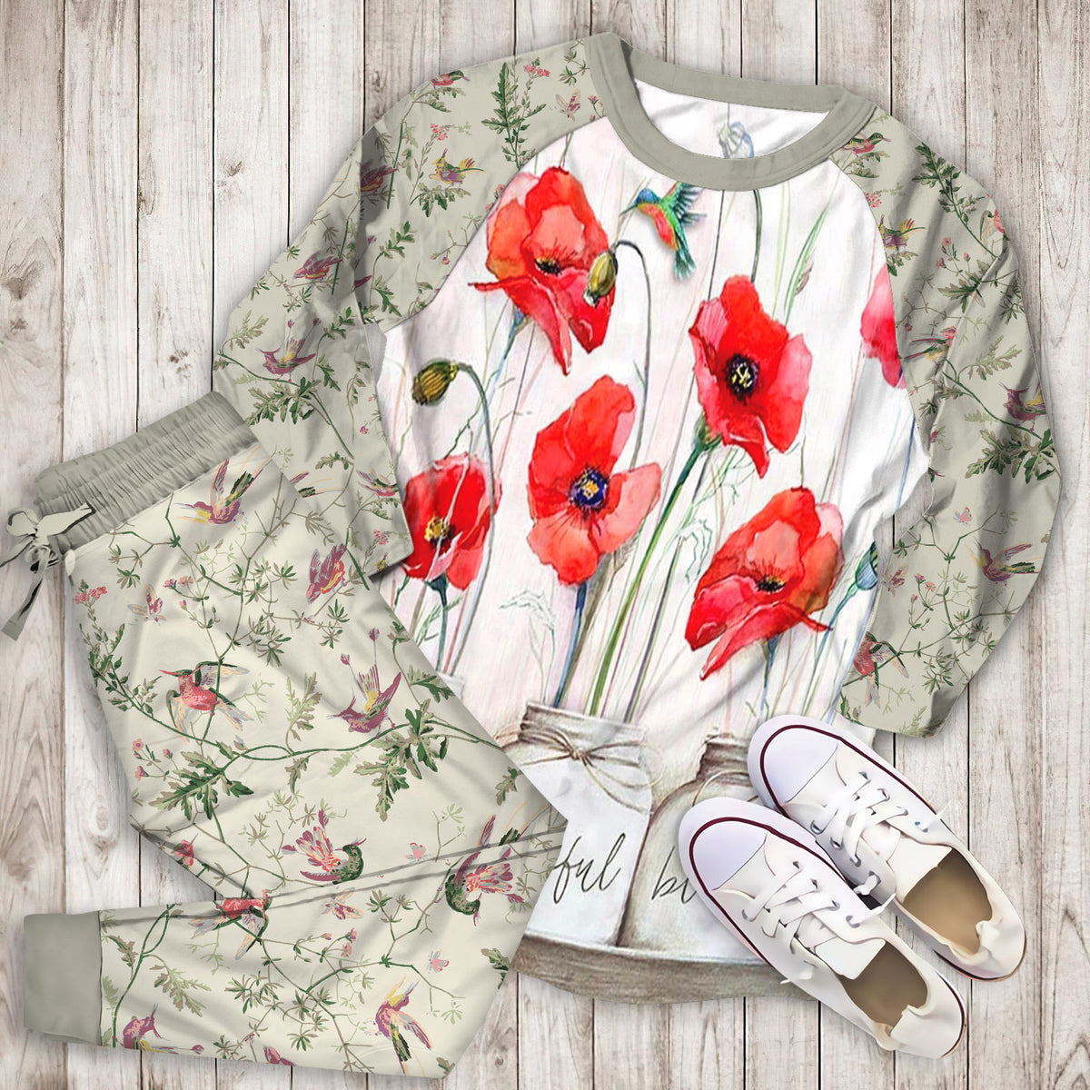 Humming Bird Pajama Set | Pajamas | Cotton Sleepwear Sets | Soft Long Sleeve Pjs | Raglan Shirt and Pants Set