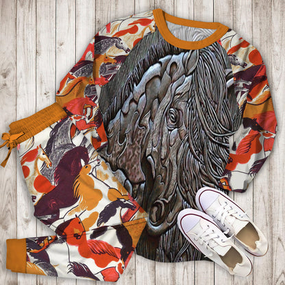 Horse Pajama Set | Pajamas | Cotton Sleepwear Sets | Soft Long Sleeve Pjs | Raglan Shirt and Pants Set
