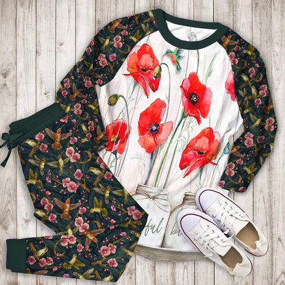 Humming Bird Pajama Set | Pajamas | Cotton Sleepwear Sets | Soft Long Sleeve Pjs | Raglan Shirt and Pants Set