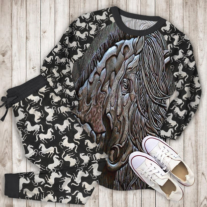 Horse Pajama Set | Pajamas | Cotton Sleepwear Sets | Soft Long Sleeve Pjs | Raglan Shirt and Pants Set