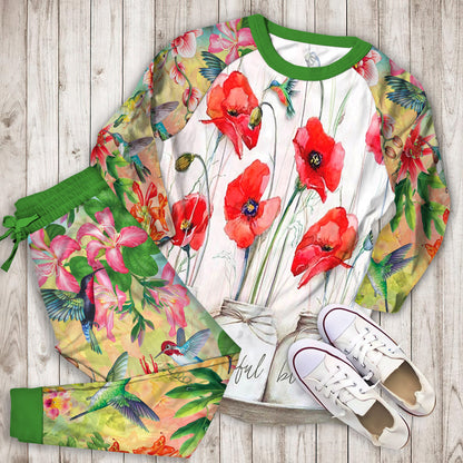 Humming Bird Pajama Set | Pajamas | Cotton Sleepwear Sets | Soft Long Sleeve Pjs | Raglan Shirt and Pants Set