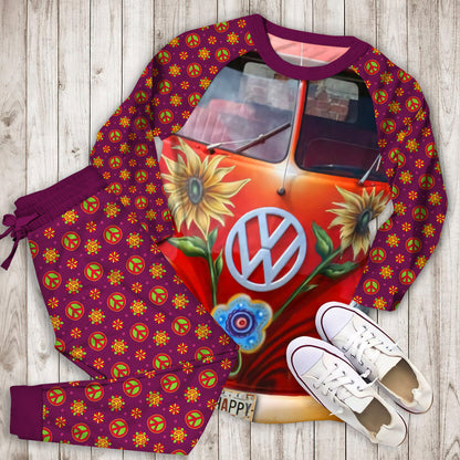 Hippie Vans Pajama Set | Pajamas | Cotton Sleepwear Sets | Soft Long Sleeve Pjs | Raglan Shirt and Pants Set