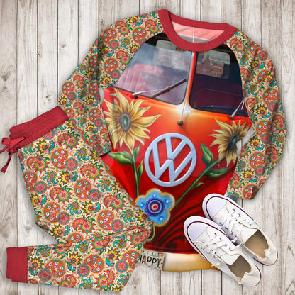 Hippie Vans Pajama Set | Pajamas | Cotton Sleepwear Sets | Soft Long Sleeve Pjs | Raglan Shirt and Pants Set